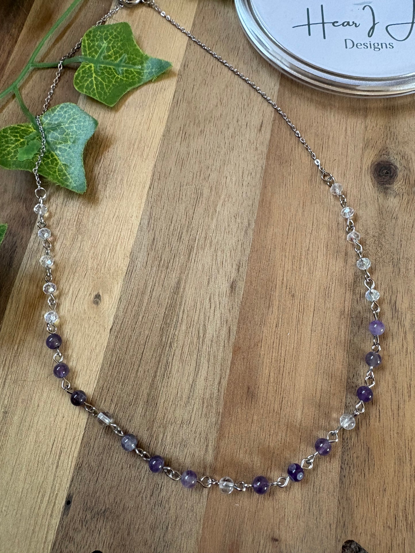 ✨ Easy-Fasten Amethyst and Clear Quartz Bead Necklace with Toggle Clasp