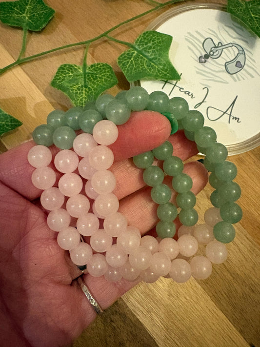 Rose Quartz and Green Aventurine Elasticated Bracelet