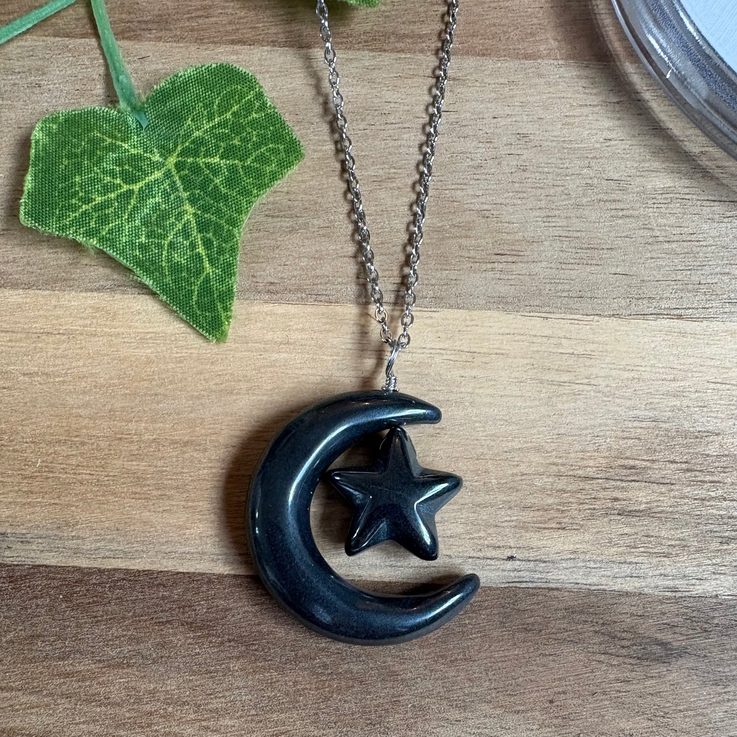 Celestial Crystal Moon & Star Pendant - Various Materials Available