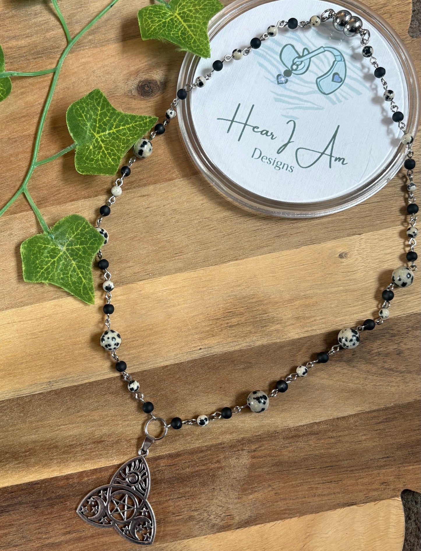 Dalmatian Jasper Celtic Knot Necklace with Magnetic Clasp
