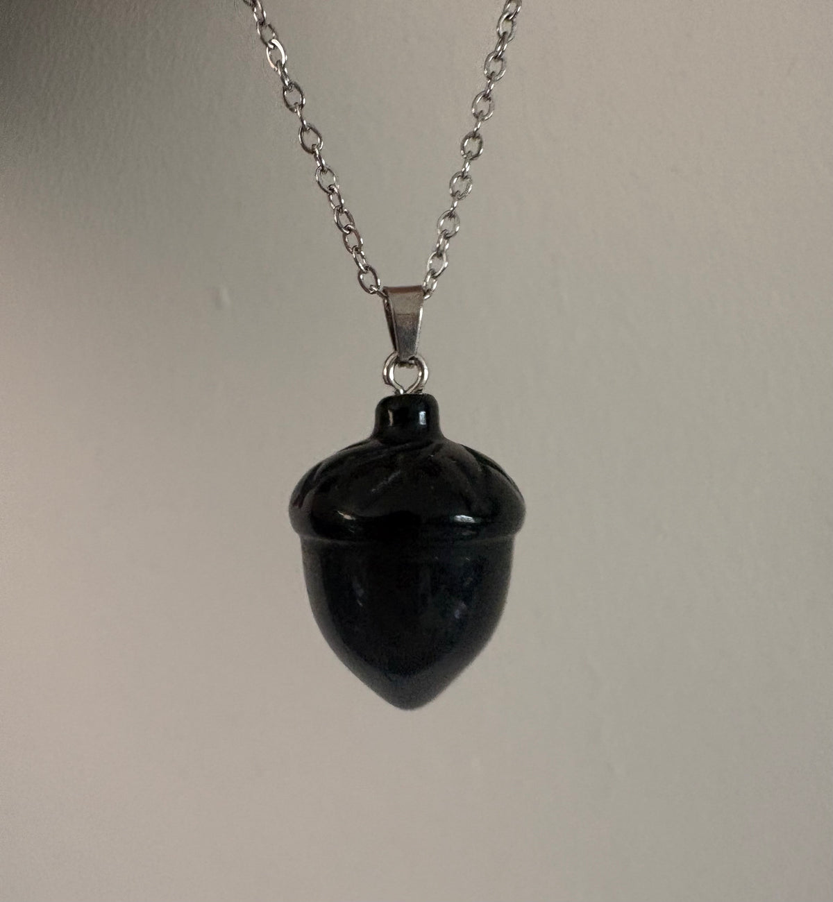 Crystal Acorn Pendant – Black Obsidian, Green Aventurine & Lepidolite