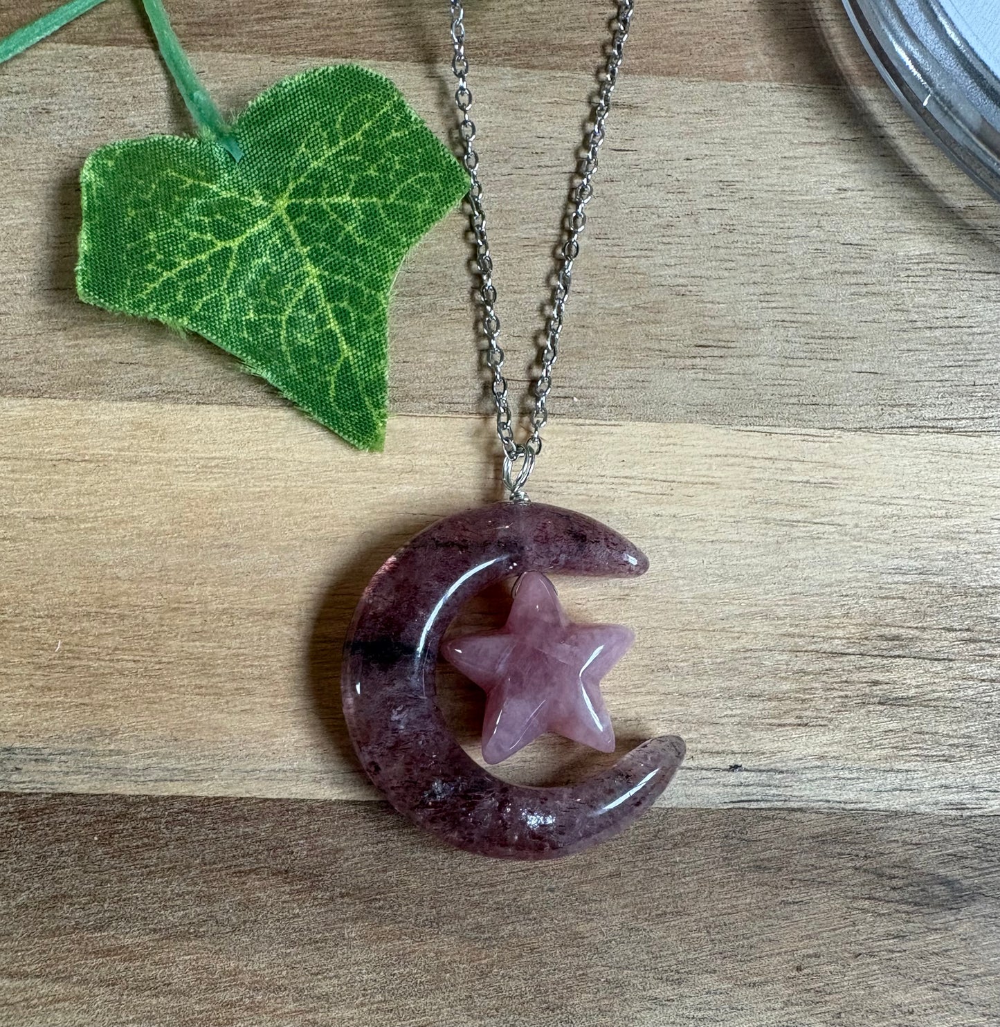 Celestial Crystal Moon & Star Pendant - Various Materials Available