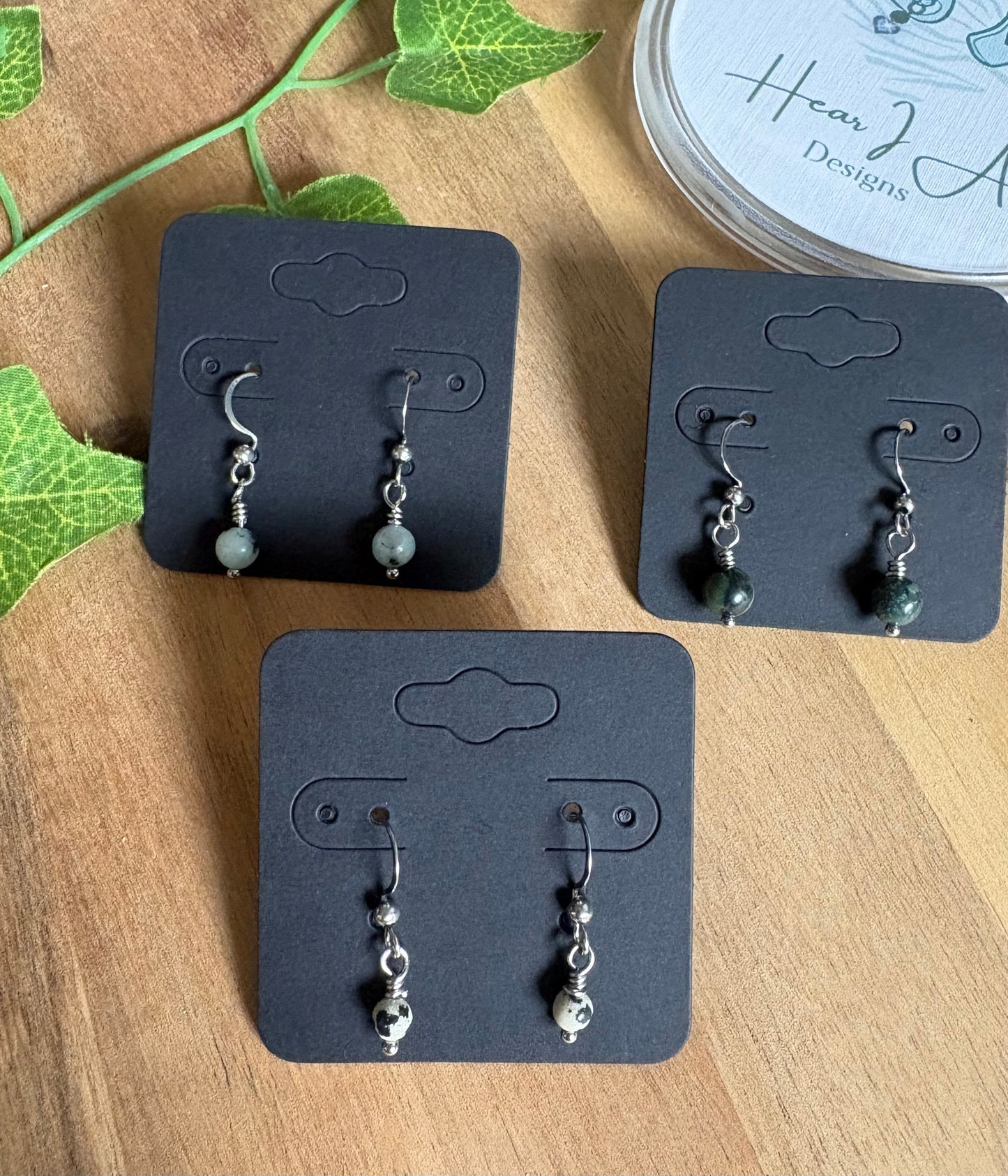 Wire Wrapped Jasper Bead Earrings with Stainless Steel Hooks