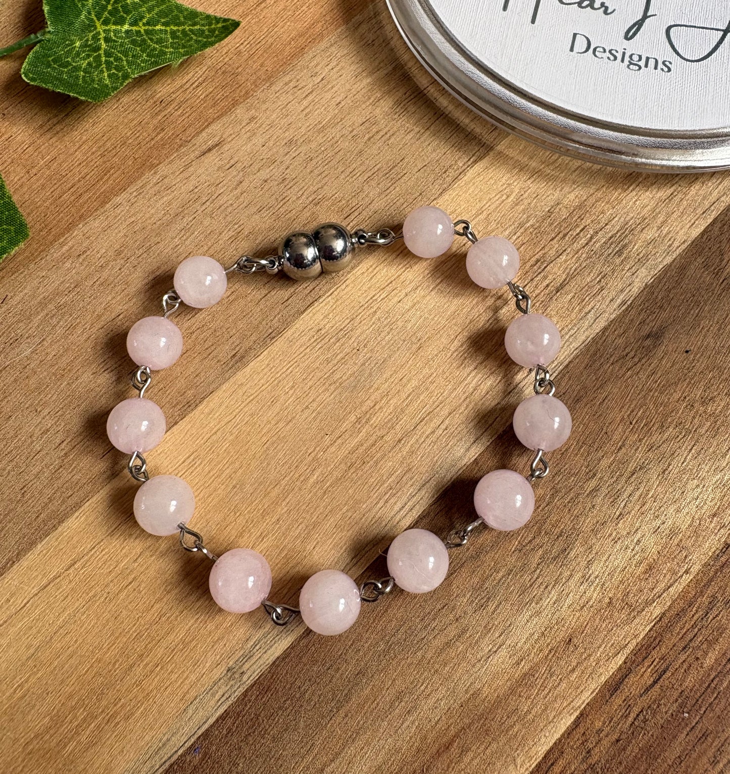 ✨ Rose Quartz Beaded Bracelet with Magnetic Clasp