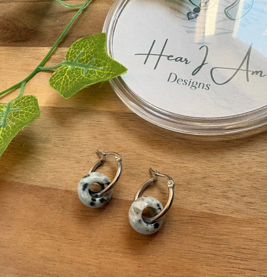 Kiwi Jasper Stainless Steel Hoop Earrings
