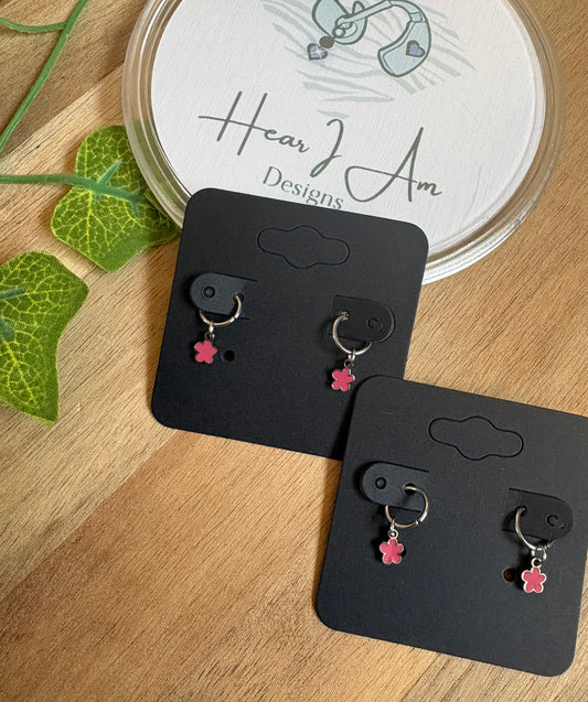 Tiny Pink Flower Hearing Aid Charms (Pair)