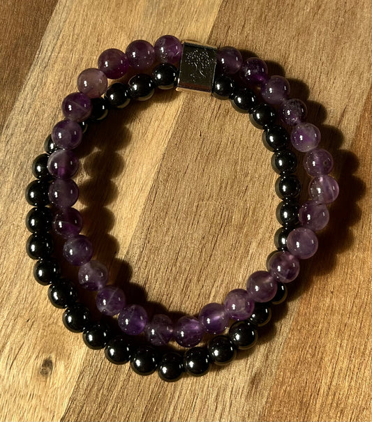 Double Magnetic Gemstone Bracelets - Amethyst, Sodalite or Dalmatian Jasper with Hematite