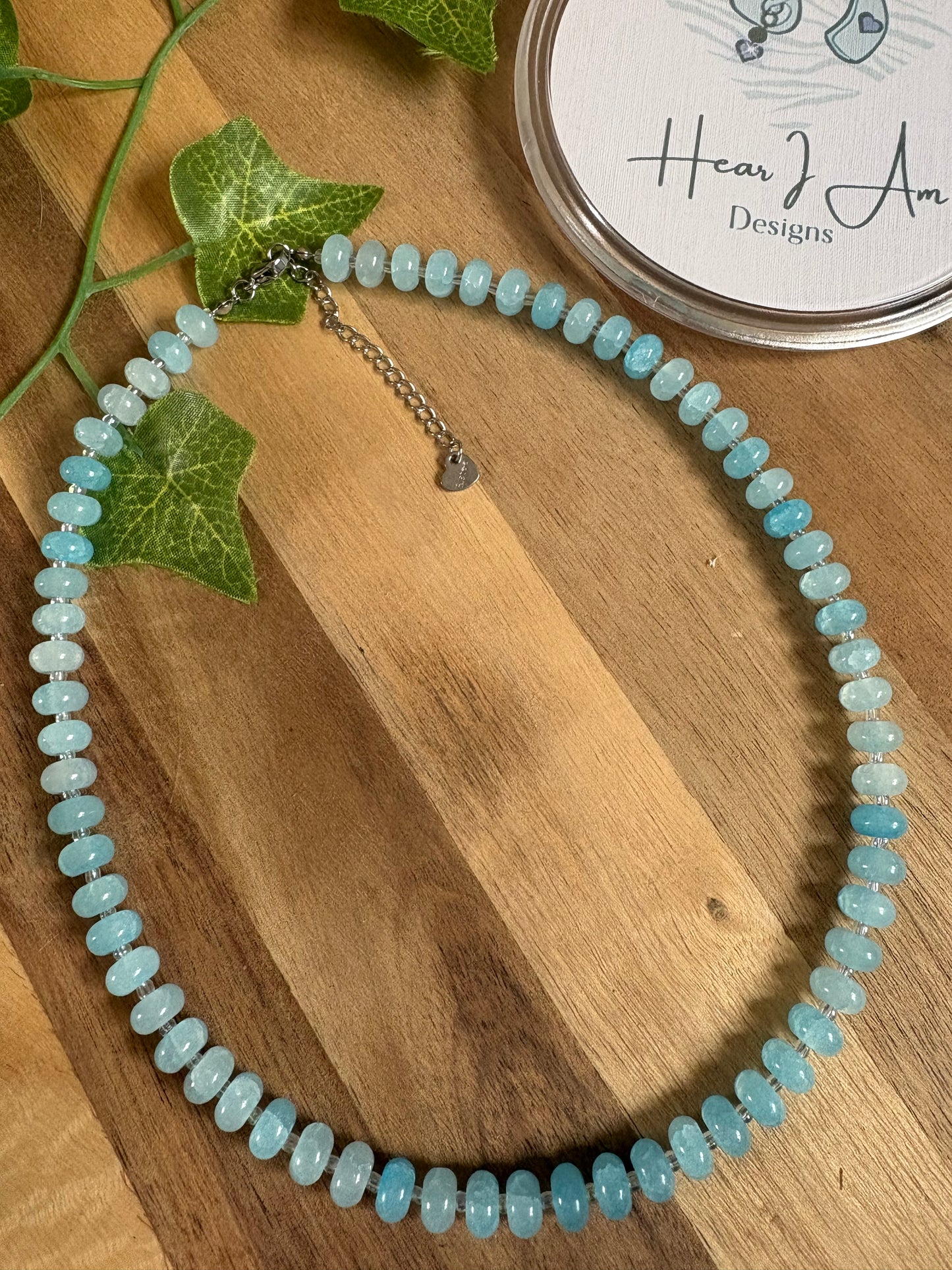 Pale Blue Crackled Bead Necklace | Stainless Steel | 16” Choker with Extender