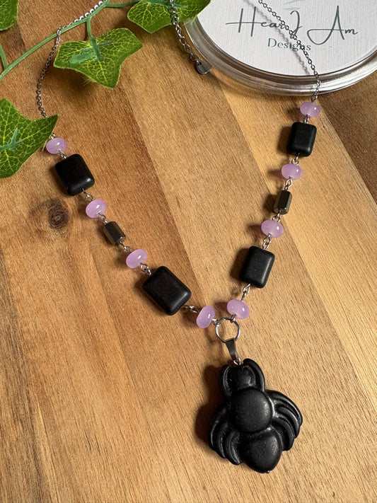 Ghostly Bead Soup – Black Spider Necklace 🕷️👻
