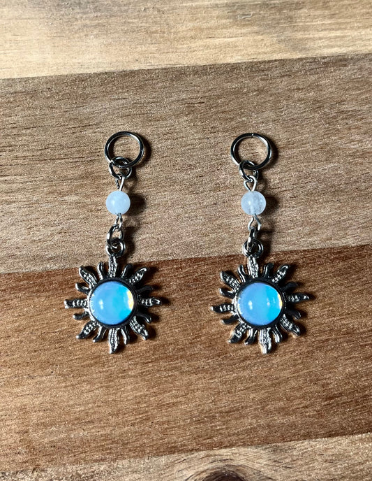 Celestial Sun Hearing Aid Charms with Aquamarine Beads