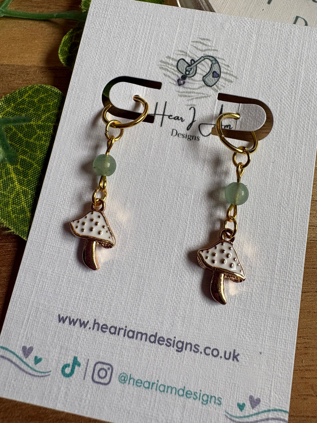 Gold Mushroom & Green Aventurine Hearing Aid Charms 🍄🌿