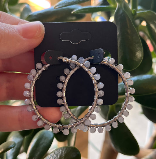 Hand-Wrapped Stainless Steel Crystal Hoop Earrings
