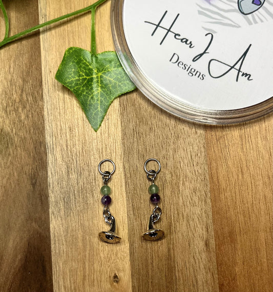 Witch Hat Hearing Aid Charms – Dream Amethyst & Green Aventurine