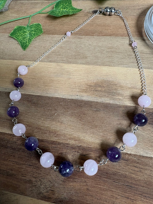 ✨ Amethyst & Rose Quartz Magnetic Necklace