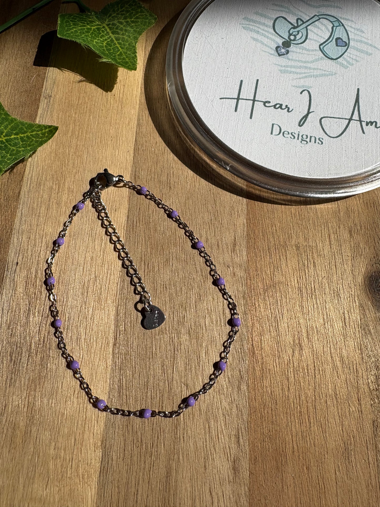 Purple Bead Stainless Steel Chain Bracelet