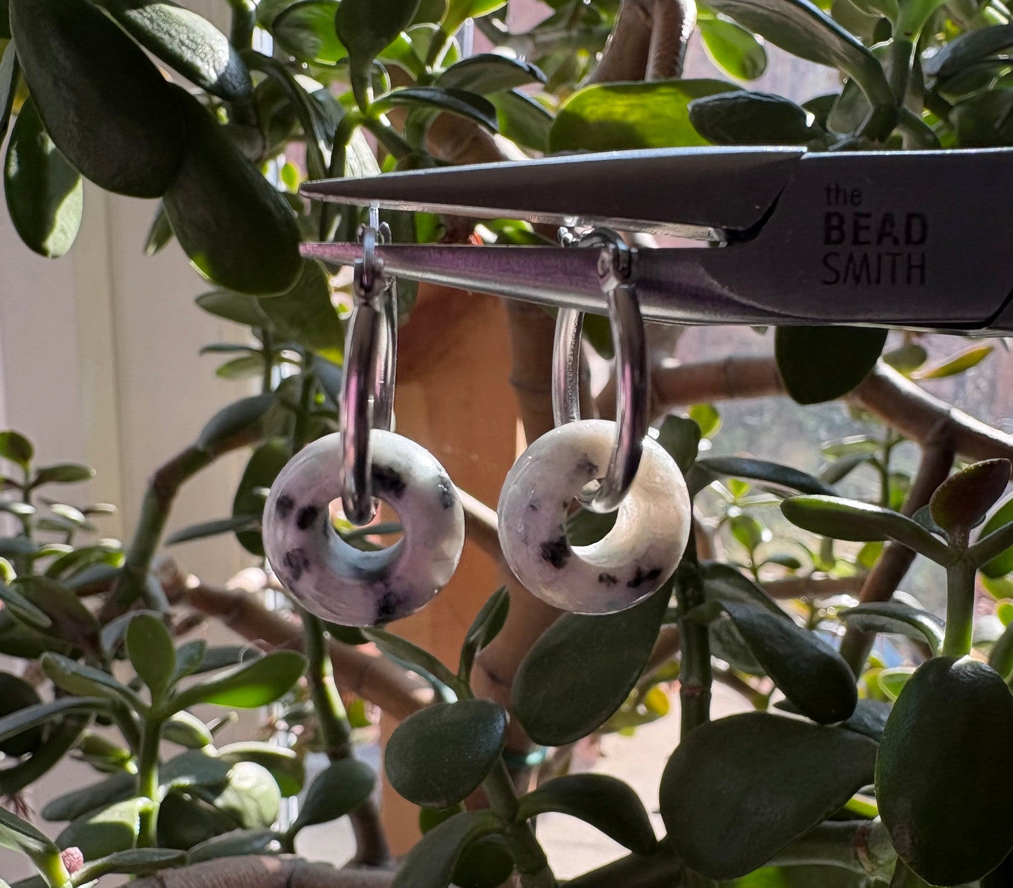 Kiwi Jasper Stainless Steel Hoop Earrings