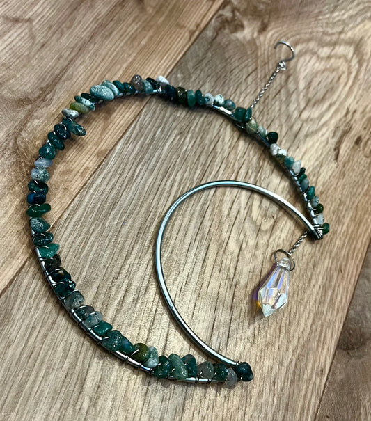 Large Moss Agate Moon Suncatcher