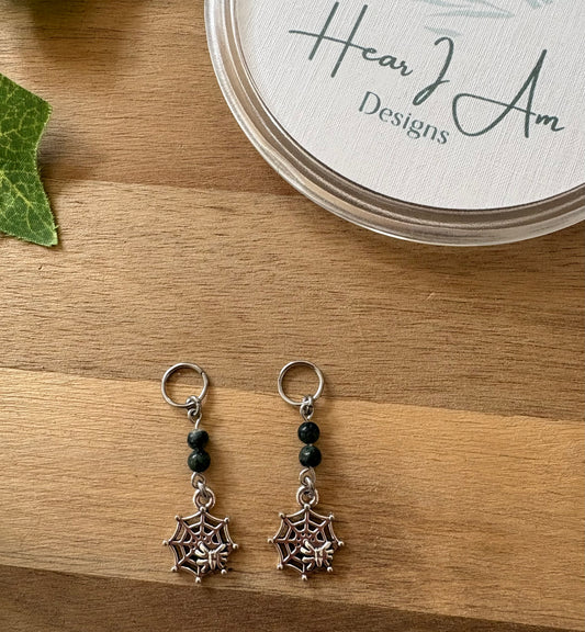 🕷️ Spiderweb Hearing Aid Charms with Kambaba Jasper Beads