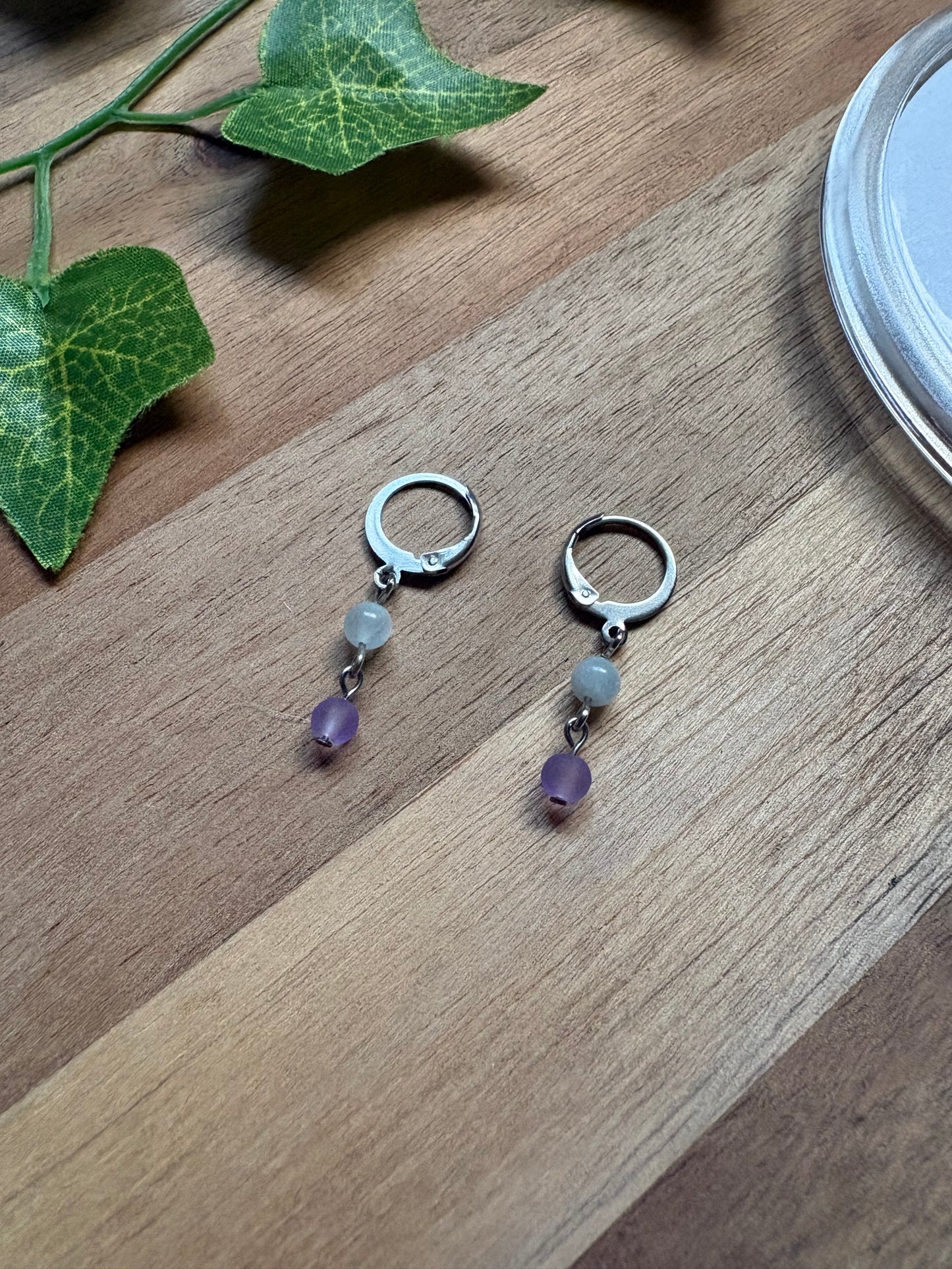 ✨ Aquamarine & Matte Lilac Glass Beaded Earrings with Lever Backs