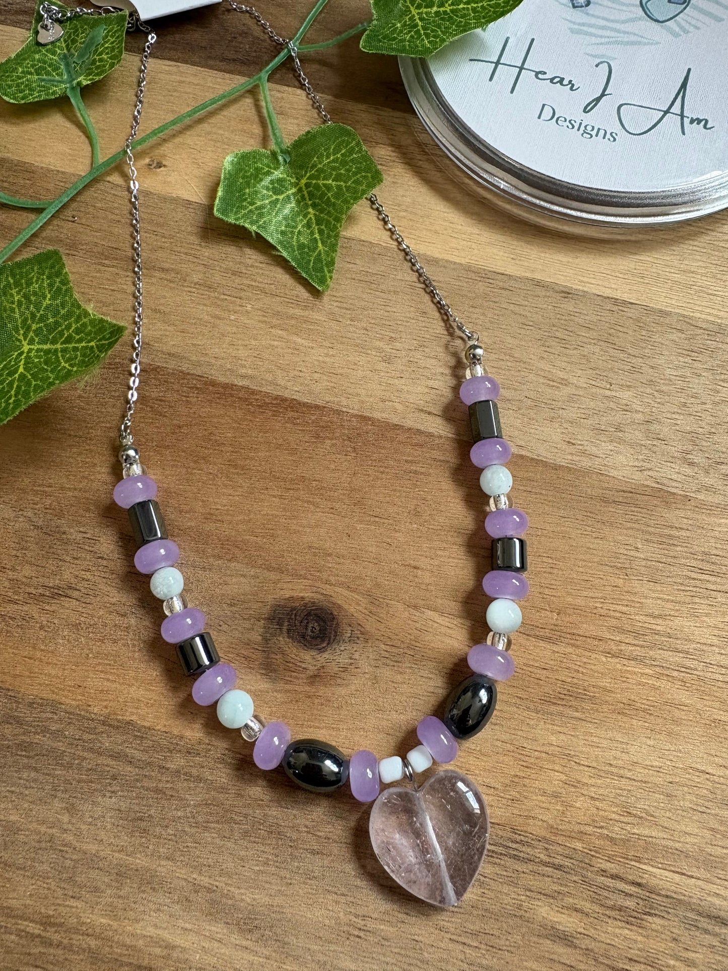 Ghostly Bead Soup – Lilac Amethyst Heart Necklace