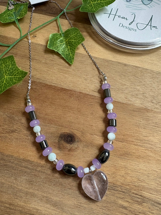 Ghostly Bead Soup – Lilac Amethyst Heart Necklace