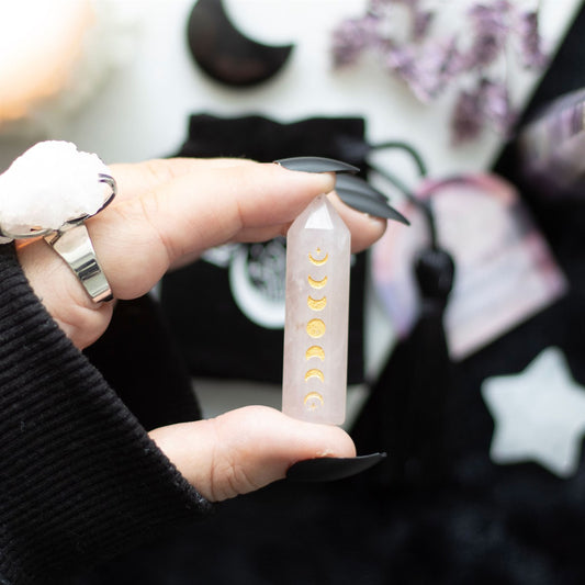 Mini Rose Quartz Moon Phase Tower - 5cm