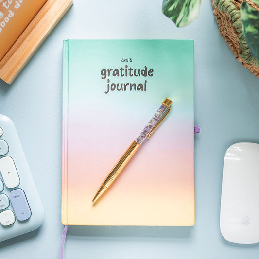 Multicoloured Gratitude Journal with Amethyst Chip Pen