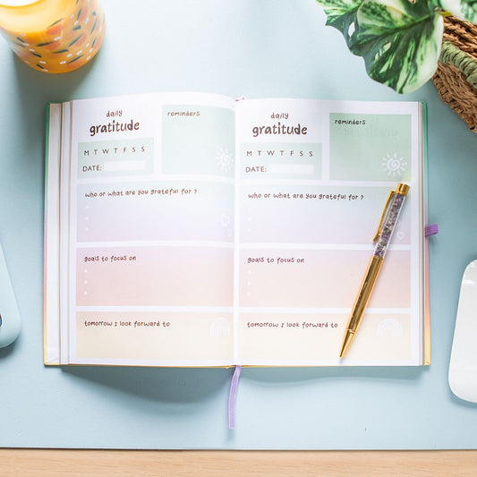 Multicoloured Gratitude Journal with Amethyst Chip Pen