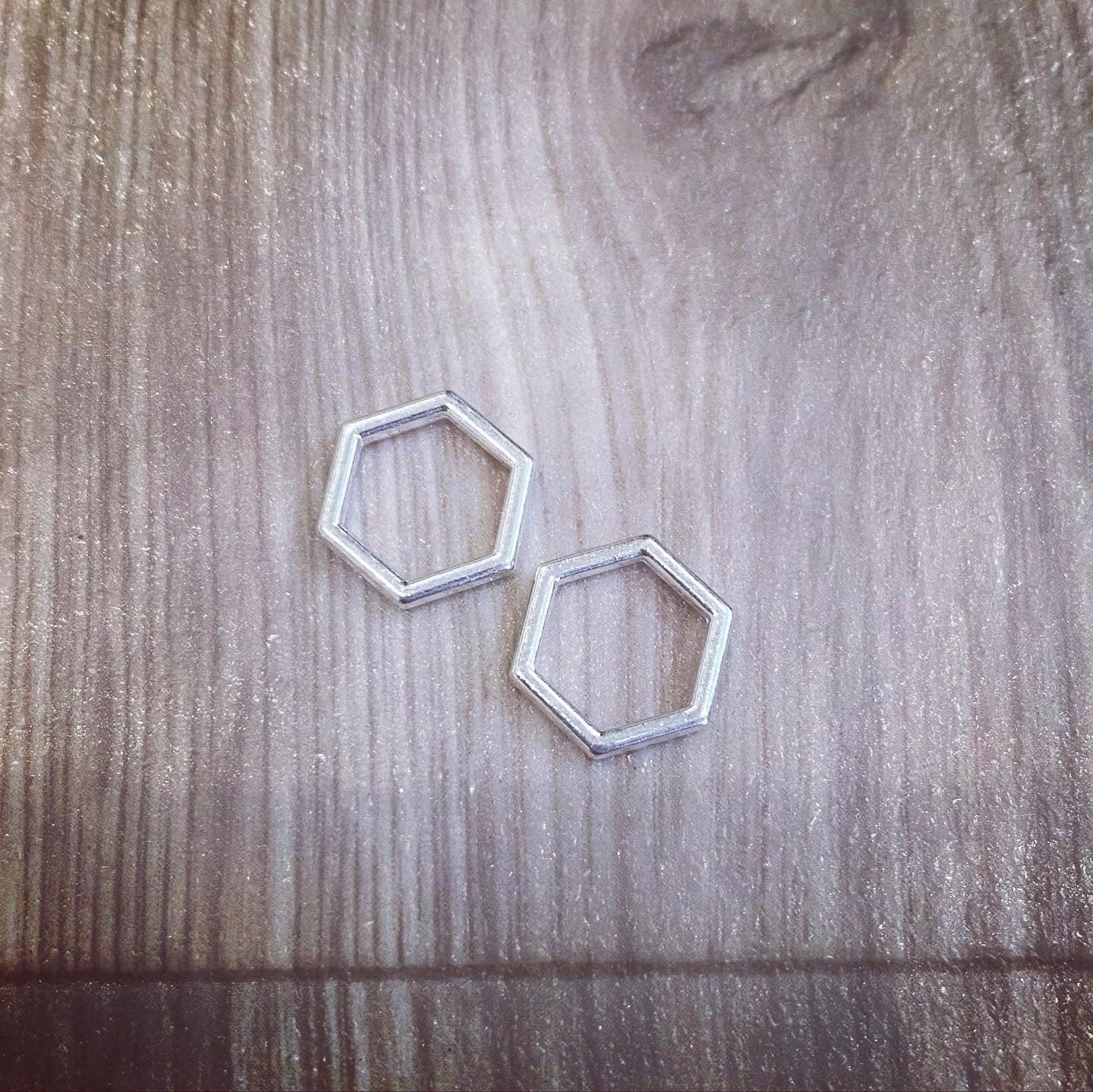 Silver Hexagon Charms (Pair)
