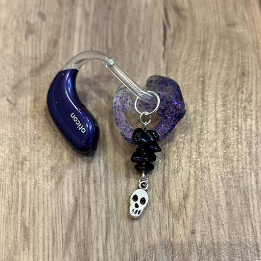 Obsidian Skull Hearing Aid Charms
