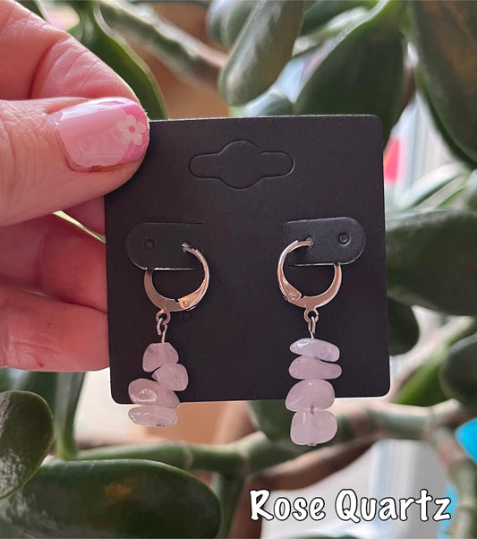 Crystal Chip Dangle Earrings - Available in Amethyst, Blue Lace Agate, Rose Quartz, Labradorite and Moss Agate