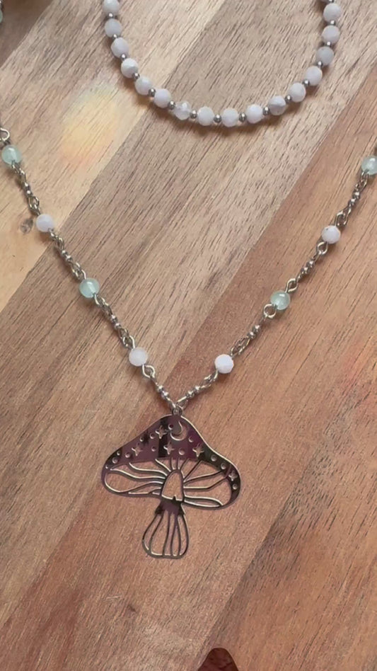 ✨ Easy-Fasten Mushroom Moonstone Necklace with Toggle Clasp