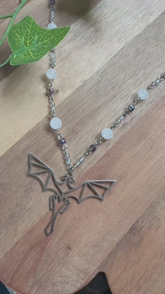 ✨ Easy-Fasten Geometric Dragon Moonstone Necklace with Toggle Clasp
